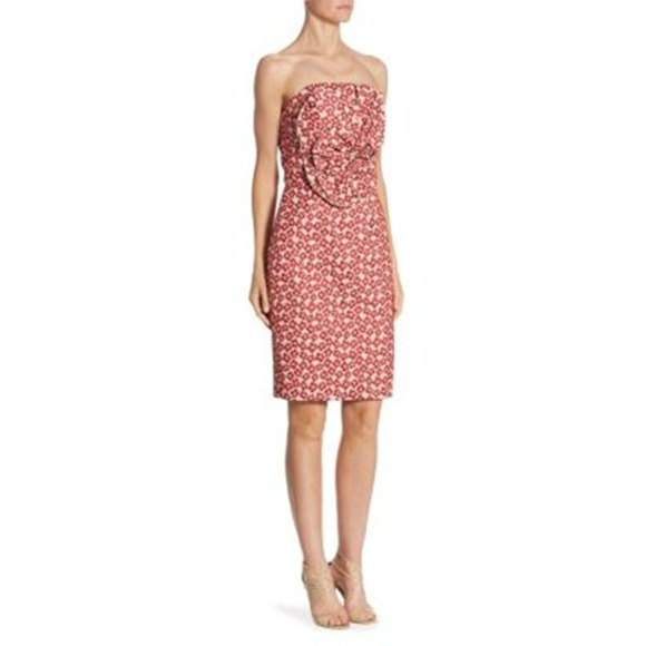New Badgley Mischka Floral Embroidered Red Strapless Mini Dress 10 - Picture 1 of 6